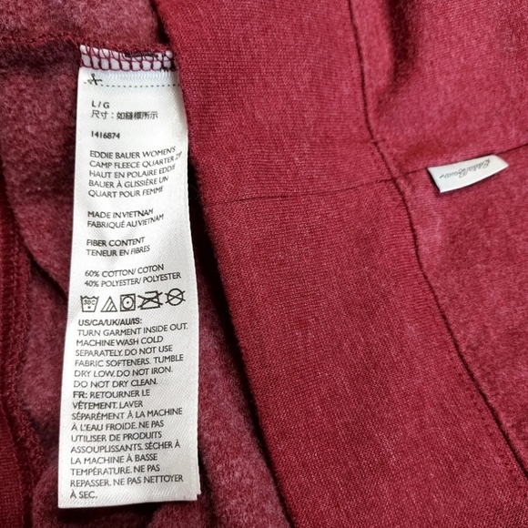 Eddie Bauer Camp Fleece 1/4 Zip Pullover Maroon Women's Large - Picture 3 of 5